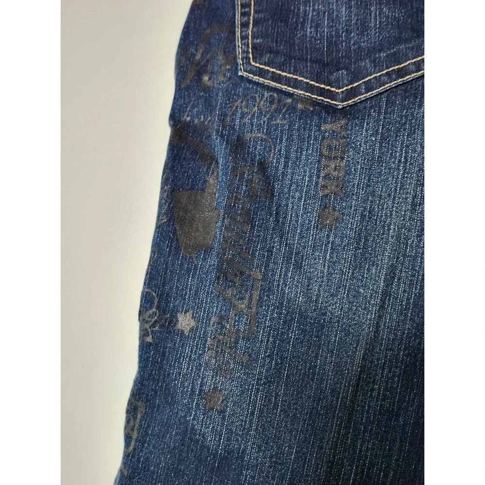 Southpole Y2K Womens Flare Jeans Dark Wash Gold Embroidered Streetwear Size 9